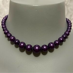 Vintage Purple Beaded Necklace, 70s, 15 Inches